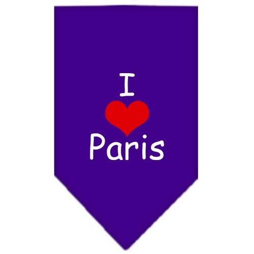 Pet and Dog Bandana Screen Printed, &quot;I Love Paris&quot; Purple Small