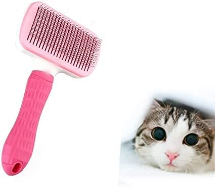 Pet Guard White & Pink Silicone Handle Slicker Dog Comb Brush Pet Grooming Brush Daily Use To Clean Loose Fur & Dirt Great For D