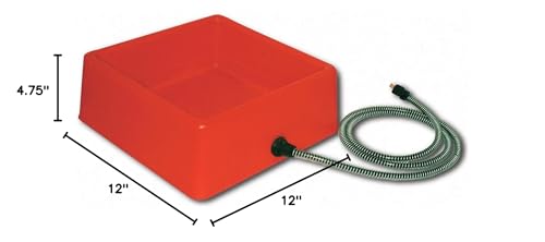 Farm Innovators D-19 1.25 Gallon Electric Heated Chicken Pet Animal Water Bowl With Thermostatic Control And Anti Chew Cord Protector, 60 Watt, Red