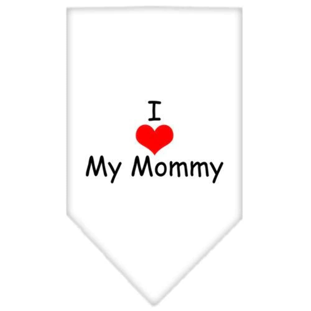 Pet and Dog Bandana Screen Printed, I Love My Mommy White Large