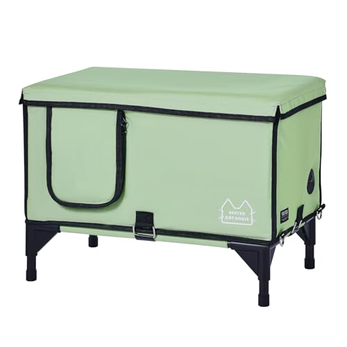 VEVOR Elevated Heated Cat House Cuboid Kitty Shelter with Heated Pad Green (M)