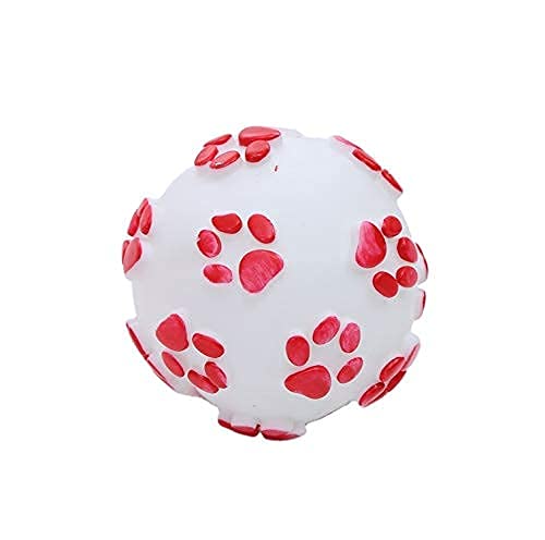 Dog Trust Pet Dog Paw Print Ball Toy Sound Squeaky Squeaker Dog Cat Chew Interactive Ball Squeak Playing Toy (White)