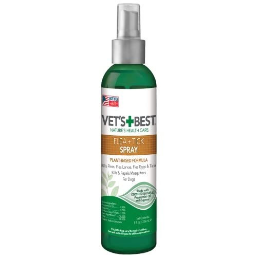 Vet'S Best Tick & Flea Spray - Plant-Based Flea And Tick Prevention For Dogs - Certified Natural Oils - 8 Oz