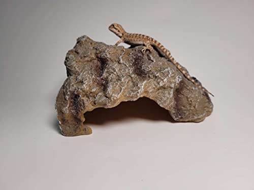 Runxf Reptile Simulation Rock Hideouts Cave Amphibian Hides Resin Habitat Decor Shelter For Gecko Leopard Lizards Toad Turtle (Small),Grey
