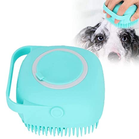 Rvpaws Pet Grooming Bath Soothing Massage Brush Shampoo Dispenser, Soft Silicone Brush Rubber Bristle For Dogs And Cats Shower (