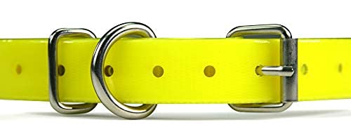 Yellow 3/4 Heavy Duty Tpu Coated Nylon Replacement Dog Collar Strap With Metal Buckle For Shock, Bark And Electric + Containme