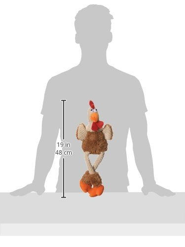 Godog Checkers Skinny Rooster Squeaky Plush Dog Toy, Chew Guard Technology - Brown, Large