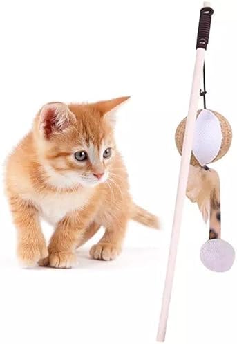 Kspups Durable And Non Toxic Cat Feather Mouse Teaser Playing Wooden Stick With Rope Interactive Toys Ideal For Chewing And Play