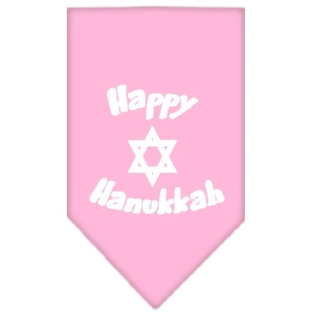 Pet and Dog Bandana Screen Printed, &quot;Happy Hanukkah&quot; Light Pink Small