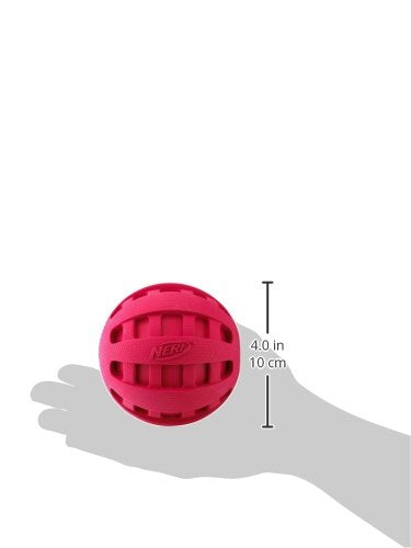 Nerf Dog Rubber Ball Dog Toy With Checkered Squeaker, Lightweight, Durable And Water Resistant, 4 Inch Diameter For Medium/Large Breeds, Single Unit, Red