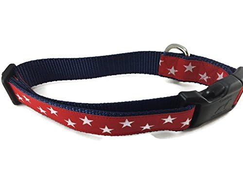 Caninedesign American Dog Collar, Stars, Red, Blue, 1 Inch Wide, Adjustable, Plastic Buckle, Quick Release, Medium And Large (Re