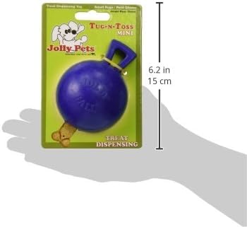 Jolly Pets Tug-N-Toss Heavy Duty Dog Toy Ball With Handle, 3 Inches/Mini, Blue, Model:403 Bl