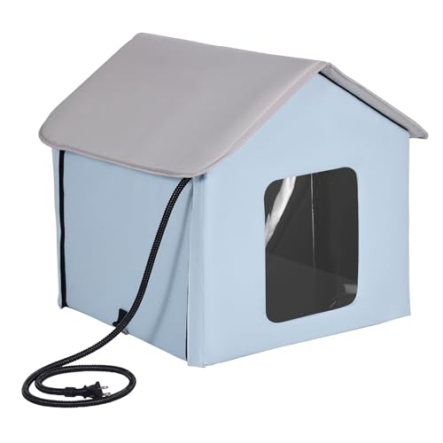 VEVOR Heated Cat House Foldable Kitty Shelter with Heated Pad Blue Small