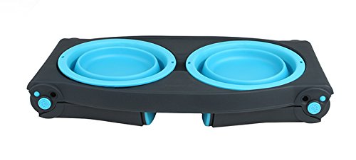 Dexas Popware for Pets Adjustable Height Double Pet Feeder, Gray/Blue, (PW120432312)
