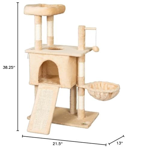 Go Pet Club Everyday Value 38In Cat Tree Tower Cat Condo Comfy Large Perch, Scratching Posts, Scratching Board, Dangling Ball, C
