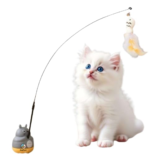 Dog Trust Interactive Feather Wand Cat Toy  Indoor Play Set With Rotating Base, Removable Feather Attachments, Kitten Stick Toy