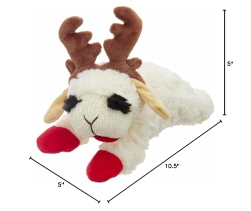 Multipet Holiday Lamb Chop With Reindeer Antlers Plush Dog Toy (10.5' Laying Lamb),All Breed Sizes
