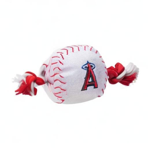 Mlb Los Angeles Angels Baseball Rope Toy For Dogs & Cats. Tough Nylon, Sporty Baseball Design, Heavy-Duty Ropes With Inner Squeaker