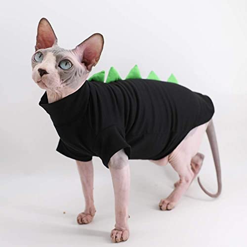 Dinosaur Design Sphynx Hairless Cat Clothes Cute Breathable Summer Cotton Shirts Cat Costume Pet Clothes,Round Collar Kitten T-S
