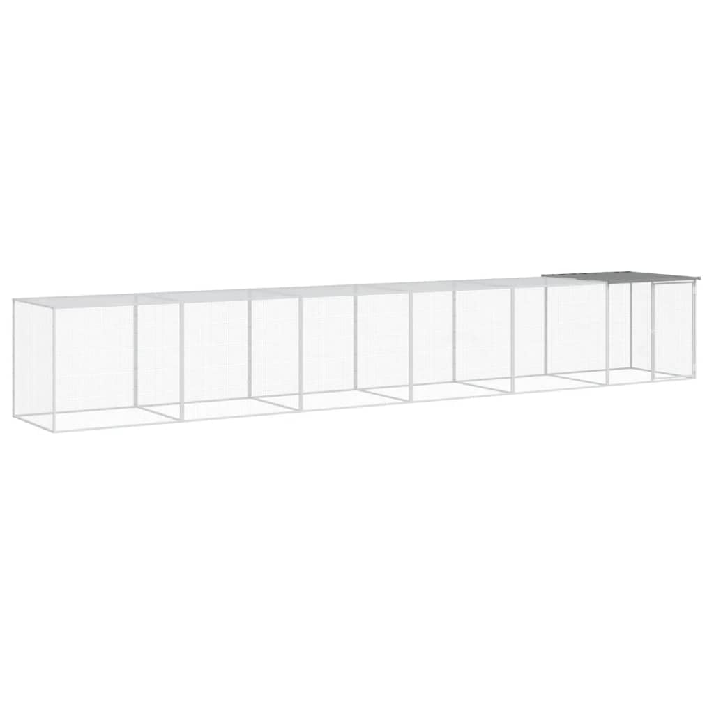 vidaXL Light Grey Chicken Cage With Roof 237.4X38.6X35.4 in Galvanized Steel Outdoor Coop For Duck Rabbit Lockable Door And Exte
