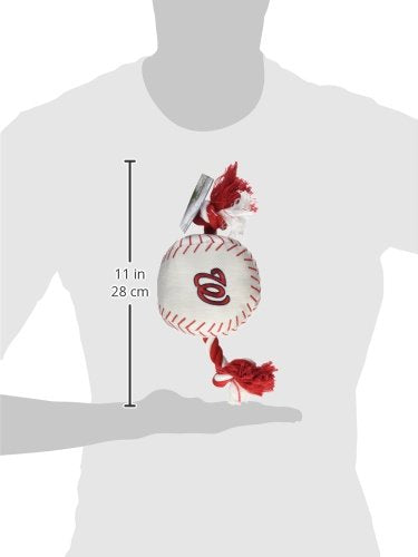 Mlb Washington Nationals Baseball Rope Toy For Dogs & Cats. Tough Nylon, Sporty Baseball Design, Heavy-Duty Ropes With Inner Squ
