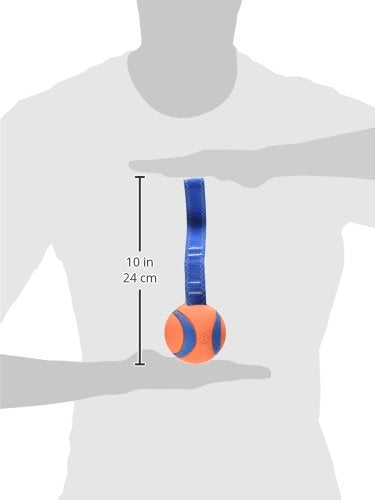 Chuckit! Ultra Tug Dog Toy - Ultra Ball On A Durable Nylon Cord Handle - Fetch And Tug-Of-War Toy For Dogs - Size Large - For Breeds 60-100 Lbs - 3-Inch Diameter - Orange And Blue