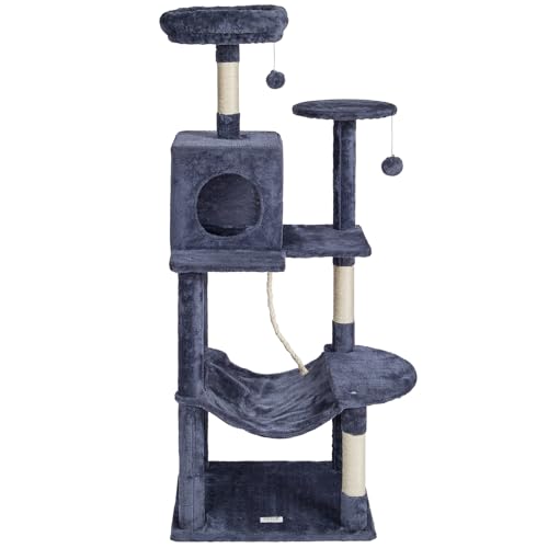 VEVOR Cat Tree 56.2 Cat Tower with Cat Condo Sisal Scratching Post Dark Grey