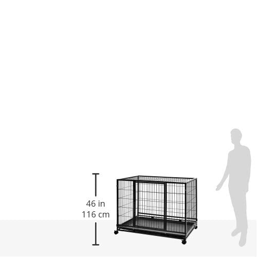 Amazon Basics - Portable Heavy Duty Stackable Dog Pet Kennel On Wheels With Tray, Black, 43.5'L X 29.8'W X 34.3'H
