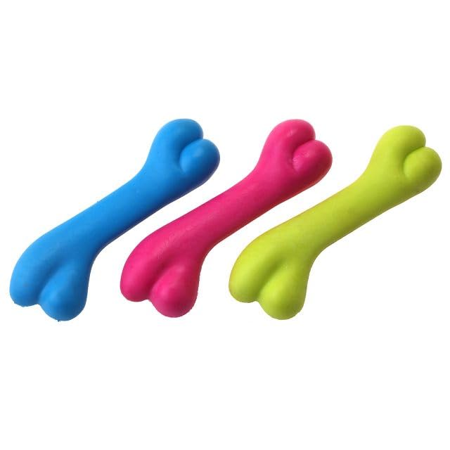 Squeaky Bone Dog Toy for Dogs and Puppies, Rubber and Vinyl, Green, 15 x 6 cm, for Small to Medium Dogs, Multi Color, Pack of 3