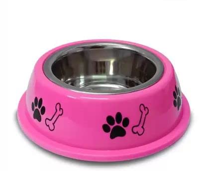 Pups&Pets Printed AntiSkid Stainless Steel Water And Food Feeding Bowl 400Ml I For Small Dogs, Puppies, Cats I Color As Vary