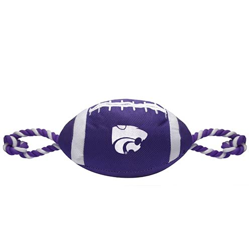 Pets First NCAA Kansas State Wildcats Nylon Football Dog Toy, Tough Quality Nylon Materials, Strong Pull Ropes, Inner Squeaker, 