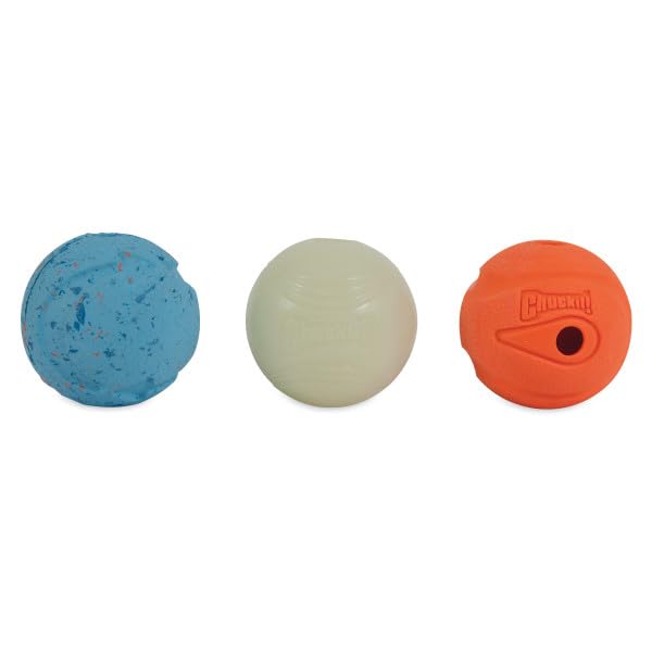 Chuckit! Fetch Medley Dog Ball Dog Toys, Medium (2.5 Inch) Pack Of 3, For Medium Breeds, Includes Whistler, Max Glow And Rebounc