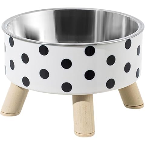 Amplin Premium Elevated Dog Bowl Stand, Stainless Steel Feeding Bowl With Stable Wooden Base, AntiSkid Pet Food & Water Dish