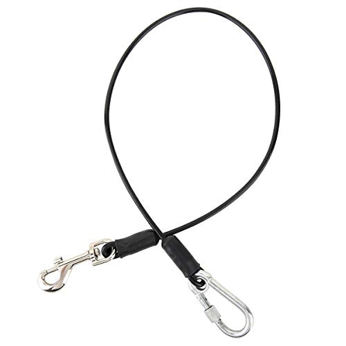 Pawaboo Dogseatbelt, Chew-Proof Leash Extender, Coated Steel Rope Restraint Car Safety Seat Belt Clip Strap, 360° Rotation Hook Heavy Duty Carabiner Steel Cable Dog Headrest Support, 26 Inch, Black
