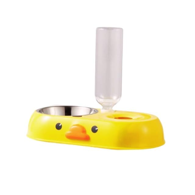 Tukloz 2In1 Cute Duck Pet Bowl And Automatic Water Dispenser Set Stainless Steel Food Bowl With Gravity Water Storage Bottle N