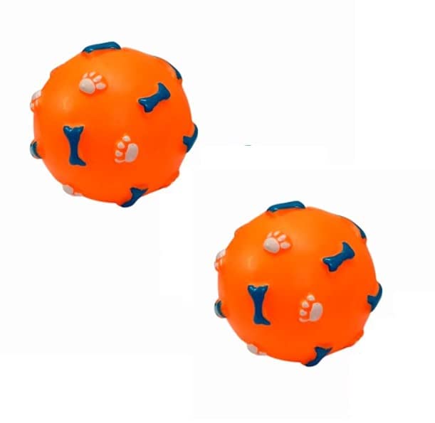 Dog & Cat Light Weight Vinyl Rubber Squeaky Ball With White Bone Print Toy For Puppy, Kitten(Pack Of 2) 10