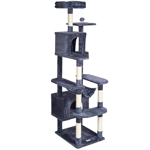 VEVOR Cat Tree 72 Cat Tower with 2 Cat Condos Sisal Scratching Post Dark Grey