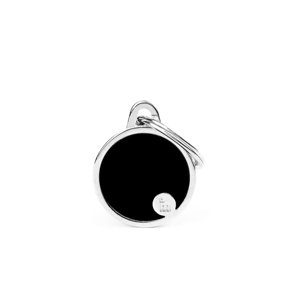 My Family Personalized Pet Id Tag Made In Italy, Small Black Circle, Free Engraving, Hand Enamelled In Metal, Basic Handmade Col