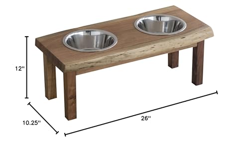 Buffalo Tools AWLDPF: Acacia Wood Live Edge Double Bowl Pet Feeder Stand, Multi