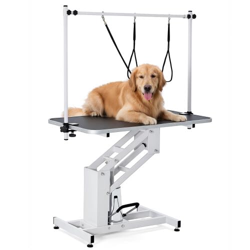 Garvee 43.3 in Hydraulic Pet Grooming Table, Professional Hydraulic Grooming Table w/Max 350 LBS Loading Capacity, 3 Adjsutable 