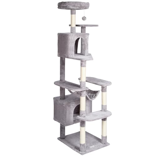 VEVOR Cat Tree 72 Cat Tower with 2 Cat Condos Sisal Scratching Post Light Grey