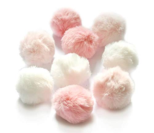 Ballmie Cat Toys Furry Ball With Bell For Cats Kitty Rabbit Tails (Pink (With Bell))