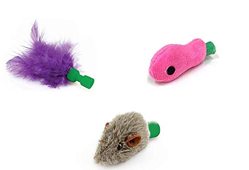 Furever 3 Replacement Cat Toy Attachments To Use With The Pop And Play; Includes One Mouse, One Fish And One Feather. Ideal For Your Cat, Interactive Way. Best Cat Toys Ever