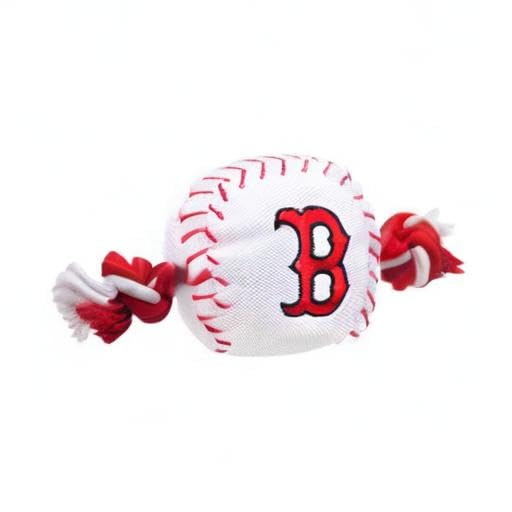 Mlb Boston Red Sox Baseball Rope Toy For Dogs & Cats. Tough Nylon, Sporty Baseball Design, Heavy-Duty Ropes With Inner Squeaker