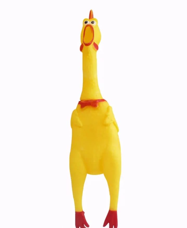 Rizopets Rubber Chicken Squeaky Dog Toy, Yellow With Red Accents, Novelty Pet Toy