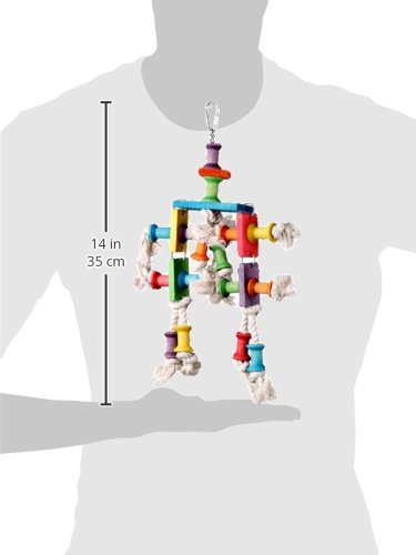 Super Bird Creations Sb468 Dancing Spools Bird Toy With Colorful Wooden Spools And Cotton Rope - Ideal For Ringnecks, Parrots, Quakers - Preening And Chewing Toy - Medium Bird Size - 13' X 8' X 2'