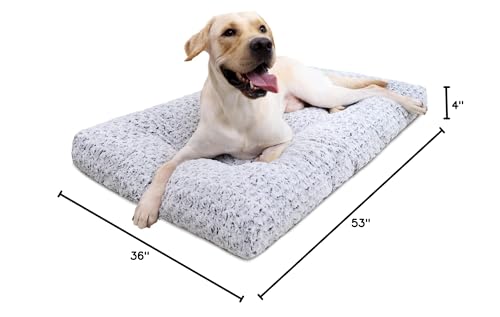 Ksiia Washable Dog Bed Deluxe Plush Dog Crate Beds Comfy Kennel Pad Anti-Slip Pet Sleeping Mat For Large, Jumbo, Medium, Small Dogs Breeds, 53' X 36', Gray