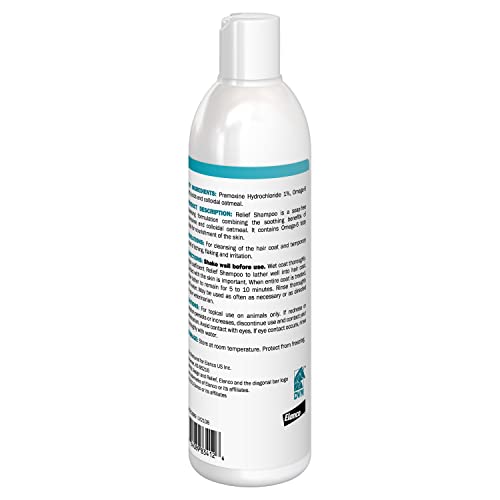 Elanco Relief Shampoo, temporary relief of itching and flaking, moisturizer for dry skin and coat, for dogs, cats and horses, 12