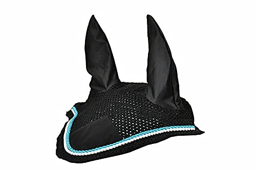 Horse Fly Bonnet Double Piping Ear Net Fly Veil Mask Breathable Cotton Crochet Horse Tack (Pony, Black 3)