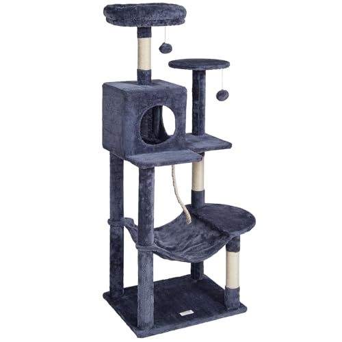 VEVOR Cat Tree 56.2 Cat Tower with Cat Condo Sisal Scratching Post Dark Grey